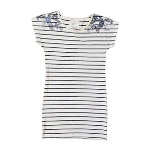 Striped Beaded Sequin Embellished Knit Bodycon Mini T-Shirt Dress Size L